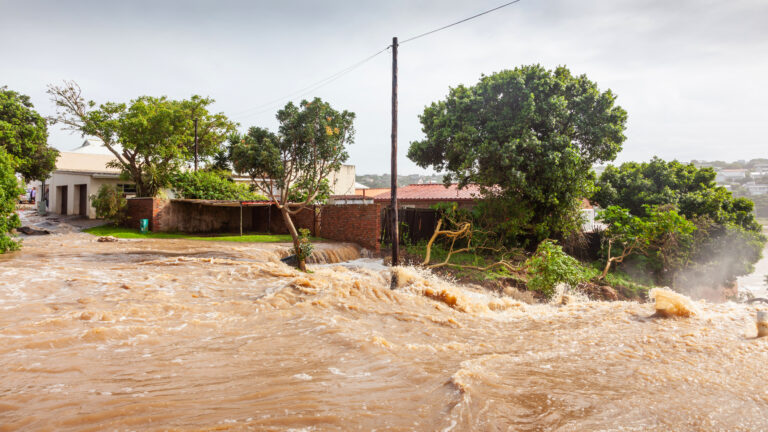 Floodwaters in the town of Bushmans River in the Eastern Cape of South Africa.