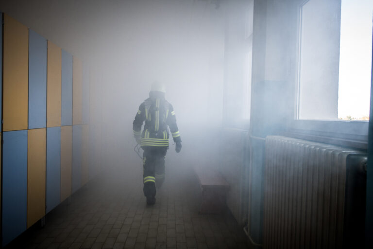 Firefighter in a fire and rescue operation.